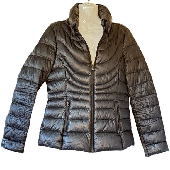 A.N.A. Black Packable Premium Down Puffer Jacket Long Sleeve Stow Away Hood   S - Picture 2 of 10